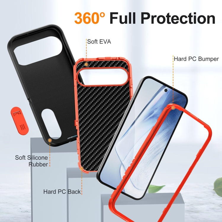 For Google Pixel 9 Pro Rugged PC + Silicone Phone Case with Holder(Black+Orange)