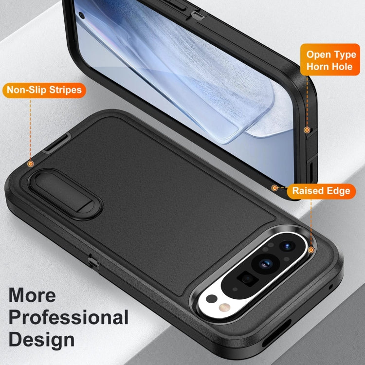 For Google Pixel 9 Pro Rugged PC + Silicone Phone Case with Holder(Black)