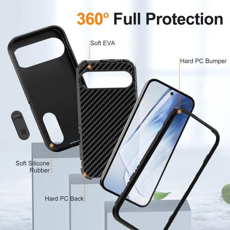 For Google Pixel 9 Pro Rugged PC + Silicone Phone Case with Holder(Black)