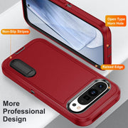 For Google Pixel 9 Pro Rugged PC + Silicone Phone Case with Holder(Red+Black)
