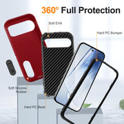 For Google Pixel 9 Pro Rugged PC + Silicone Phone Case with Holder(Red+Black)