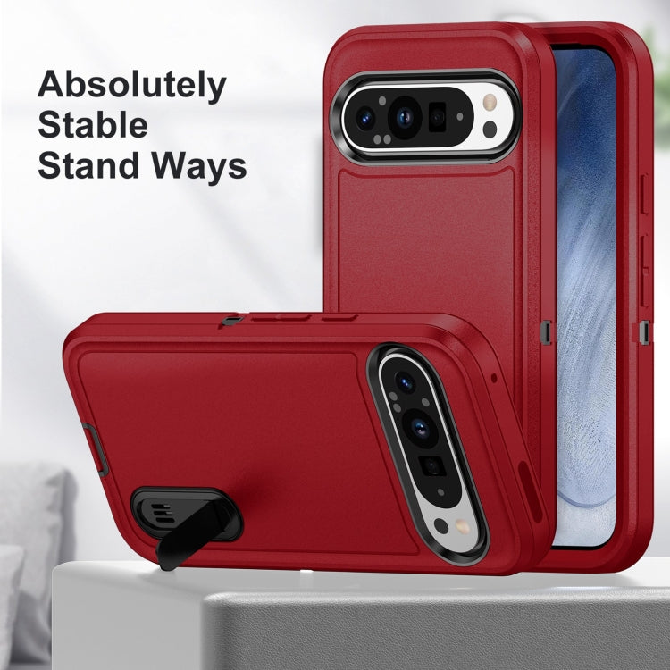 For Google Pixel 9 Pro Rugged PC + Silicone Phone Case with Holder(Red+Black) - Google Cases by PMC TechLife | Online Shopping South Africa | PMC TechLife | Buy Now Pay Later Mobicred