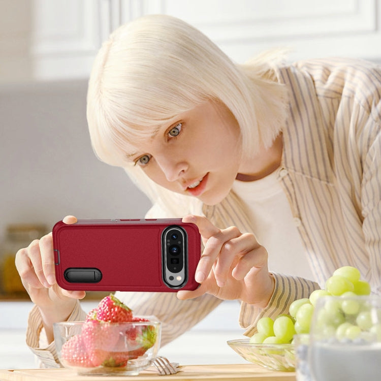 For Google Pixel 9 Pro Rugged PC + Silicone Phone Case with Holder(Red+Black) - Google Cases by PMC TechLife | Online Shopping South Africa | PMC TechLife | Buy Now Pay Later Mobicred