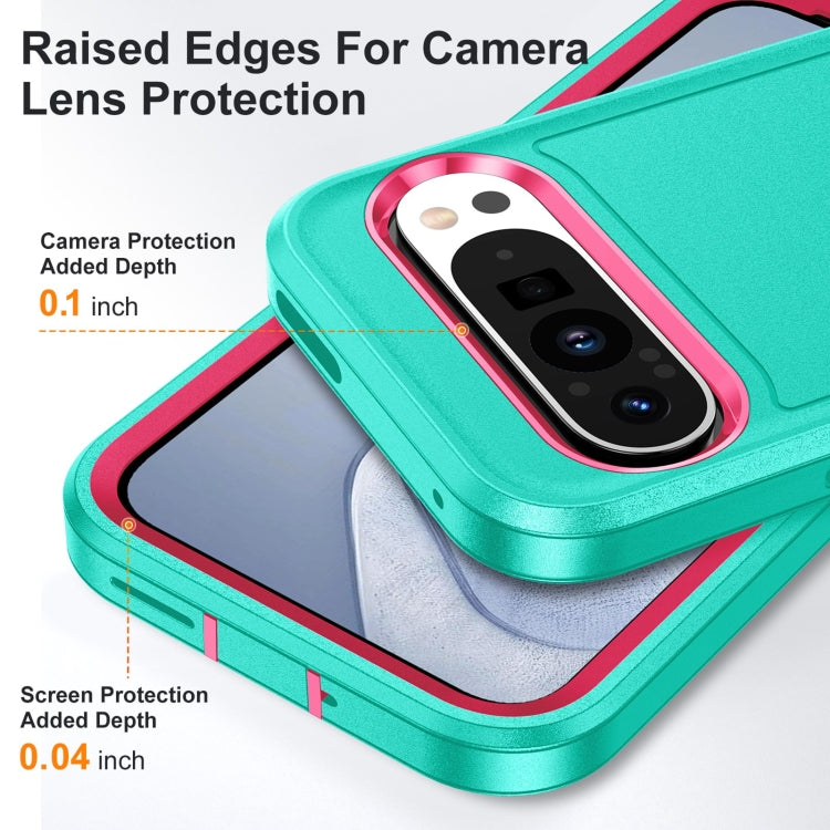 For Google Pixel 9 Pro Rugged PC + Silicone Phone Case with Holder(Light Green+Rose Red) - Google Cases by PMC TechLife | Online Shopping South Africa | PMC TechLife | Buy Now Pay Later Mobicred