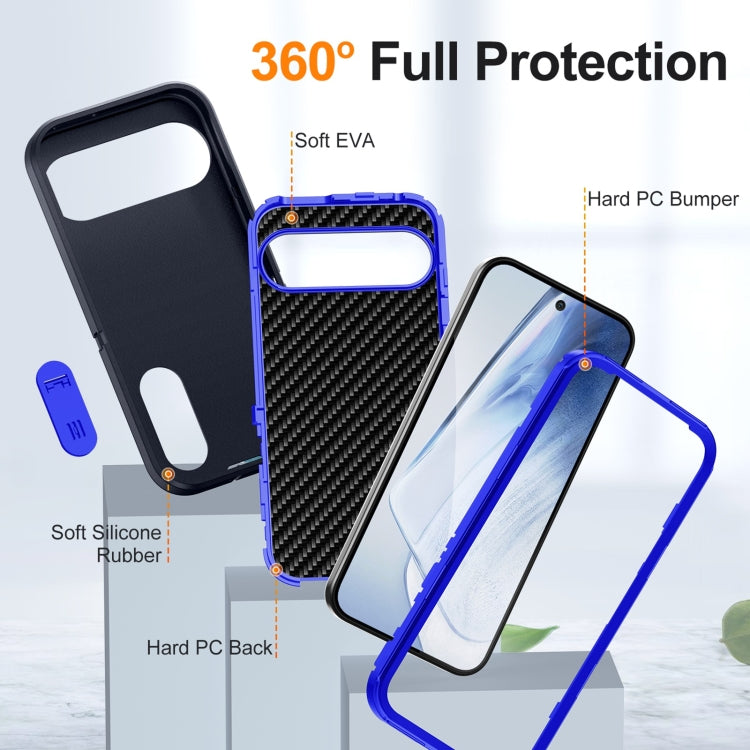 For Google Pixel 9 Pro Rugged PC + Silicone Phone Case with Holder(Dark Blue+Royal Blue)