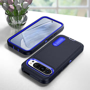 For Google Pixel 9 Pro Rugged PC + Silicone Phone Case with Holder(Dark Blue+Royal Blue)