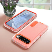 For Google Pixel 9 Pro Rugged PC + Silicone Phone Case with Holder(Transparent+Orange)