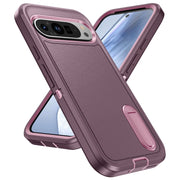 For Google Pixel 9 Pro Rugged PC + Silicone Phone Case with Holder(Purple+Pink)