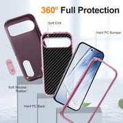 For Google Pixel 9 Pro Rugged PC + Silicone Phone Case with Holder(Purple+Pink)