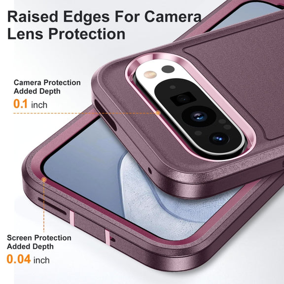 For Google Pixel 9 Pro Rugged PC + Silicone Phone Case with Holder(Purple+Pink)