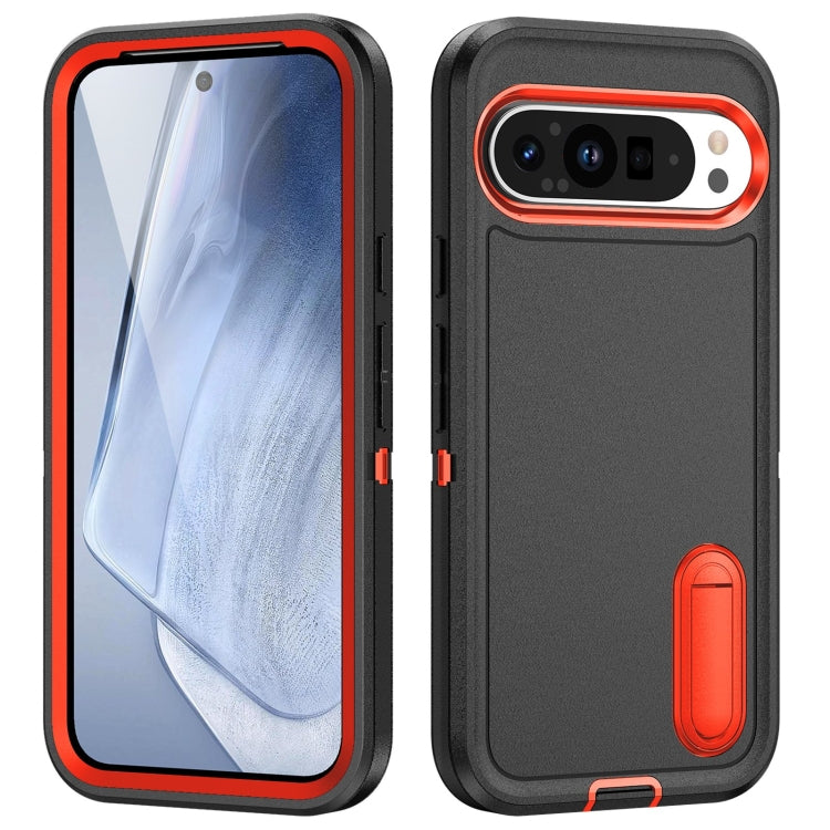 For Google Pixel 9 Rugged PC + Silicone Phone Case with Holder(Black+Orange) - free shipping - PMC TechLife - Order now!