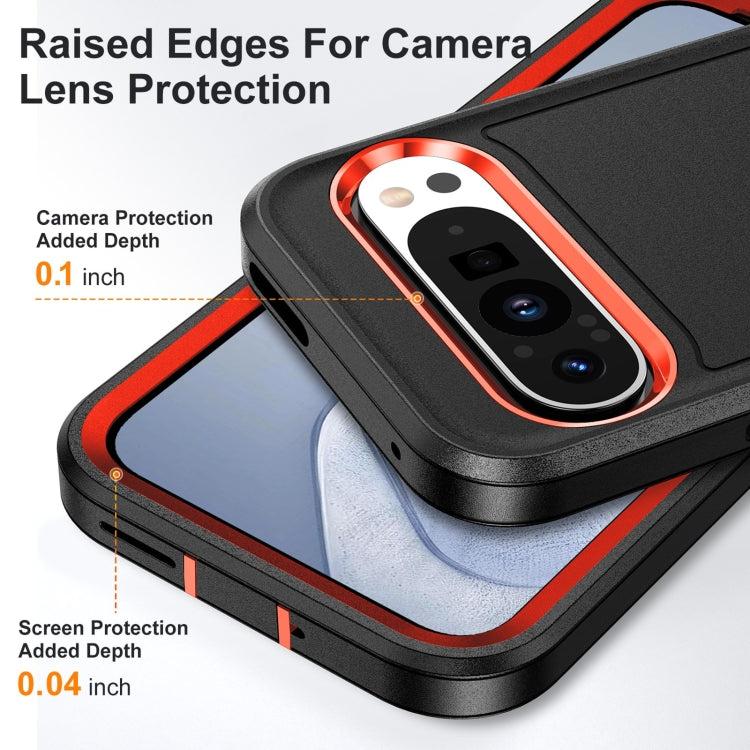 For Google Pixel 9 Rugged PC + Silicone Phone Case with Holder(Black+Orange) - free shipping - PMC TechLife - Order now!