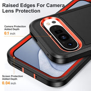 For Google Pixel 9 Rugged PC + Silicone Phone Case with Holder(Black+Orange)