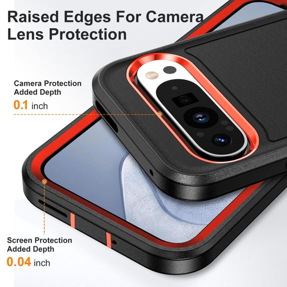 For Google Pixel 9 Rugged PC + Silicone Phone Case with Holder(Black+Orange)