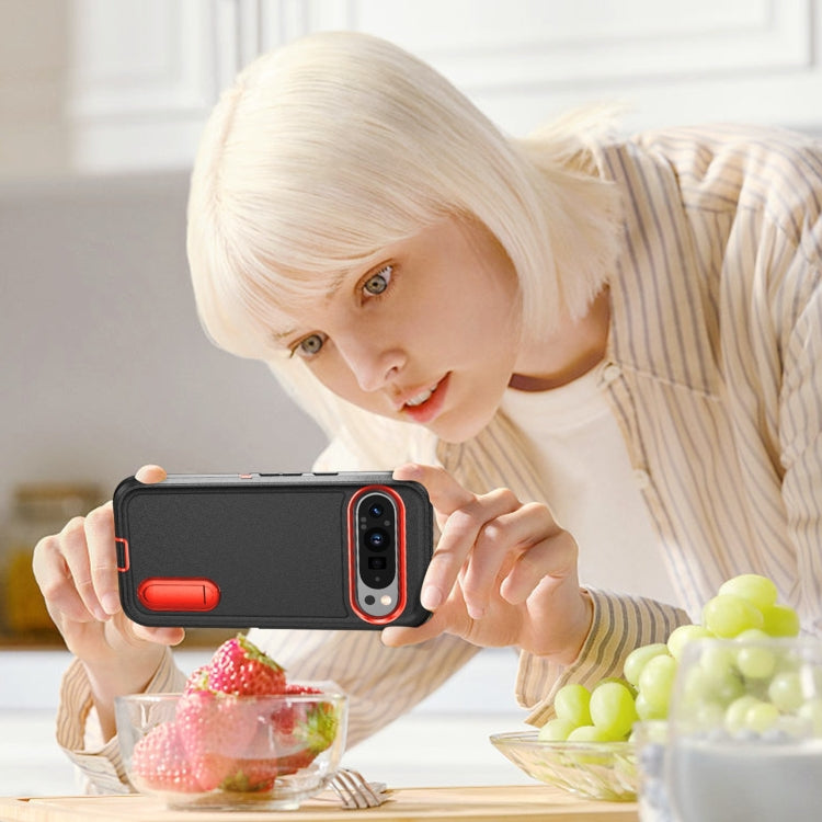 For Google Pixel 9 Rugged PC + Silicone Phone Case with Holder(Black+Orange) - free shipping - PMC TechLife - Order now!