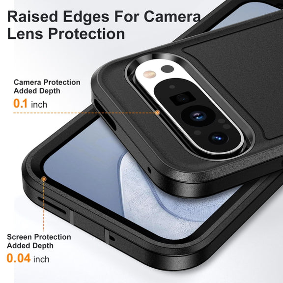 For Google Pixel 9 Rugged PC + Silicone Phone Case with Holder(Black)