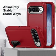 For Google Pixel 9 Rugged PC + Silicone Phone Case with Holder(Red+Black)
