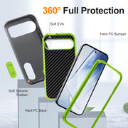 For Google Pixel 9 Rugged PC + Silicone Phone Case with Holder(Grey+Fresh Green)