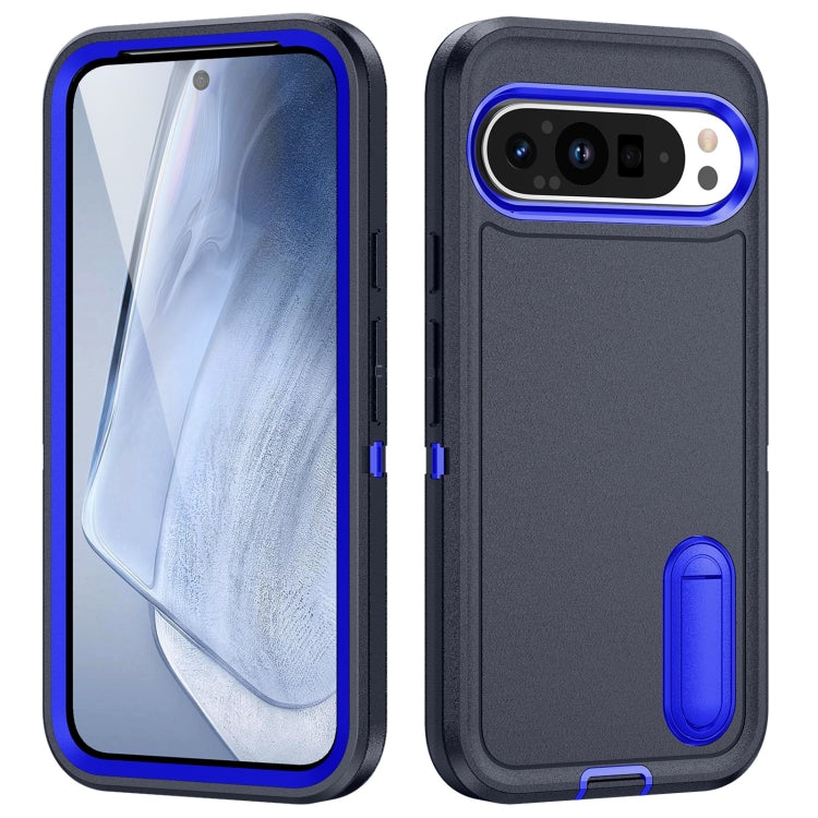 For Google Pixel 9 Rugged PC + Silicone Phone Case with Holder(Dark Blue+Royal Blue) - Google Cases by PMC TechLife | Online Shopping South Africa | PMC TechLife | Buy Now Pay Later Mobicred
