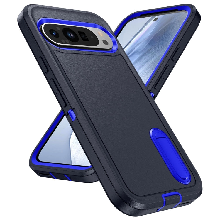 For Google Pixel 9 Rugged PC + Silicone Phone Case with Holder(Dark Blue+Royal Blue) - Google Cases by PMC TechLife | Online Shopping South Africa | PMC TechLife | Buy Now Pay Later Mobicred