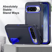 For Google Pixel 9 Rugged PC + Silicone Phone Case with Holder(Dark Blue+Royal Blue)