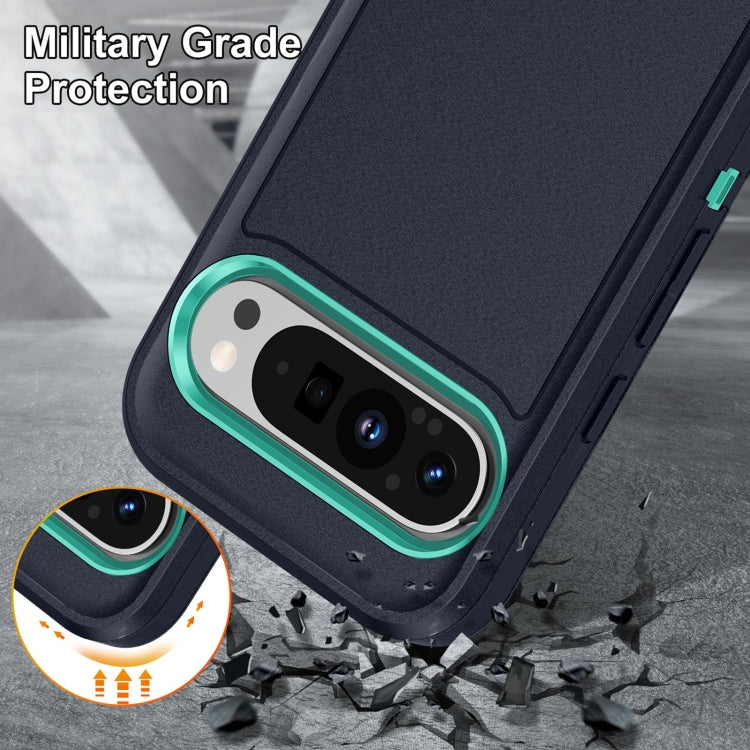For Google Pixel 9 Rugged PC + Silicone Phone Case with Holder(Dark Blue+Light Green) - Google Cases by PMC TechLife | Online Shopping South Africa | PMC TechLife | Buy Now Pay Later Mobicred