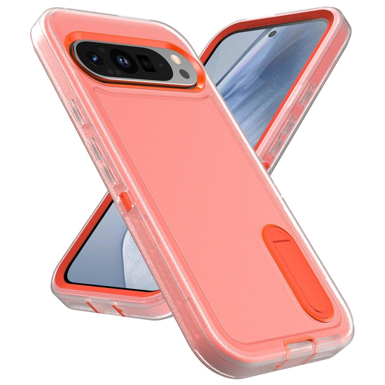 For Google Pixel 9 Rugged PC + Silicone Phone Case with Holder(Transparent+Orange) - Google Cases by PMC TechLife | Online Shopping South Africa | PMC TechLife | Buy Now Pay Later Mobicred