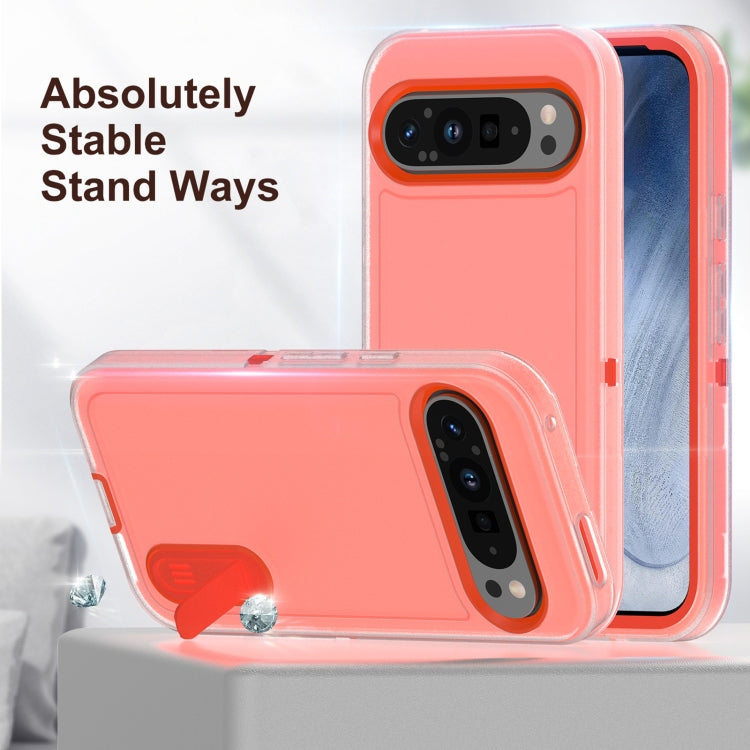 For Google Pixel 9 Rugged PC + Silicone Phone Case with Holder(Transparent+Orange) - Google Cases by PMC TechLife | Online Shopping South Africa | PMC TechLife | Buy Now Pay Later Mobicred