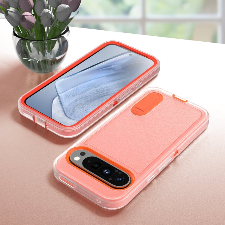 For Google Pixel 9 Rugged PC + Silicone Phone Case with Holder(Transparent+Orange) - Google Cases by PMC TechLife | Online Shopping South Africa | PMC TechLife | Buy Now Pay Later Mobicred