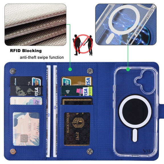 For Samsung Galaxy S24 5G ViLi GHA-C Series RFID MagSafe Magnetic Flip Leather Phone Case(Blue)