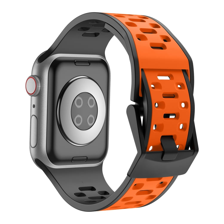 For Apple Watch Series 9 45mm Meteorite Two-color Silicone Watch Band(Black Orange)