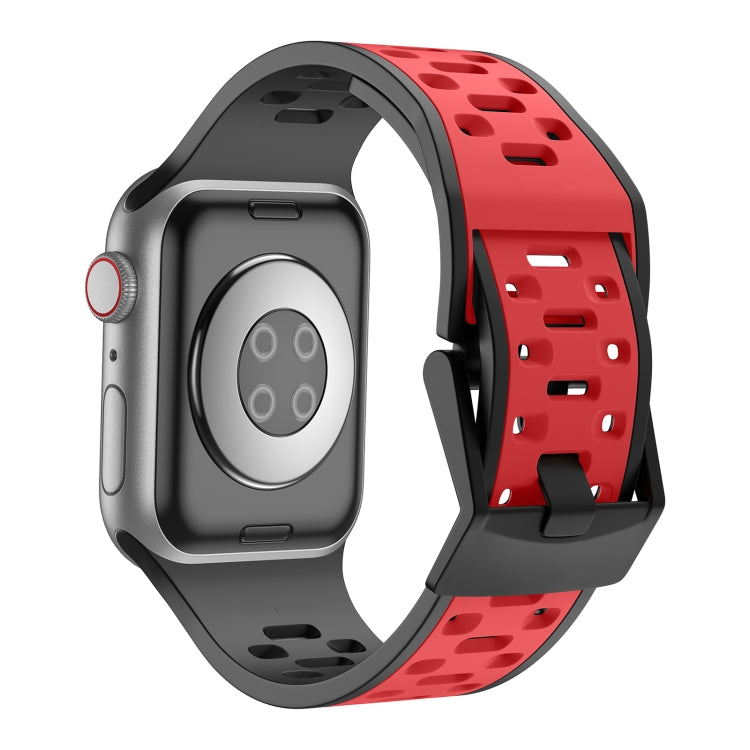 For Apple Watch Series 7 45mm Meteorite Two-color Silicone Watch Band(Black Red)