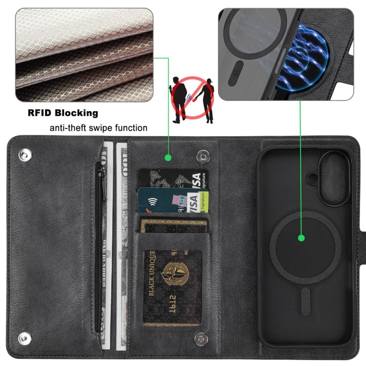 For iPhone 16 ViLi GVS Series MagSafe Magnetic RFID Leather Phone Case(Black)