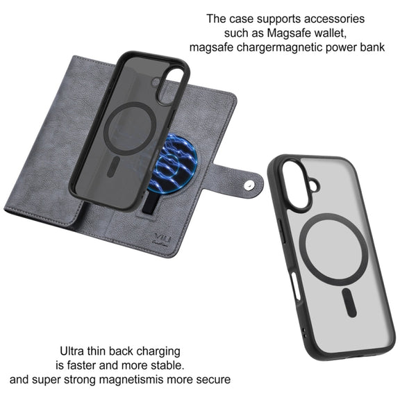 For iPhone 16 ViLi GVS Series MagSafe Magnetic RFID Leather Phone Case(Grey)