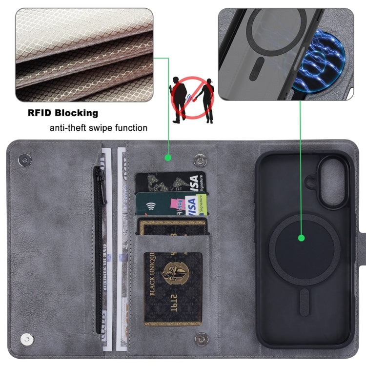 For iPhone 16 ViLi GVS Series MagSafe Magnetic RFID Leather Phone Case(Grey) - iPhone 16 Cases by ViLi | Online Shopping South Africa | PMC TechLife | Buy Now Pay Later Mobicred