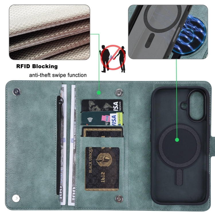 For iPhone 16 ViLi GVS Series MagSafe Magnetic RFID Leather Phone Case(Green)