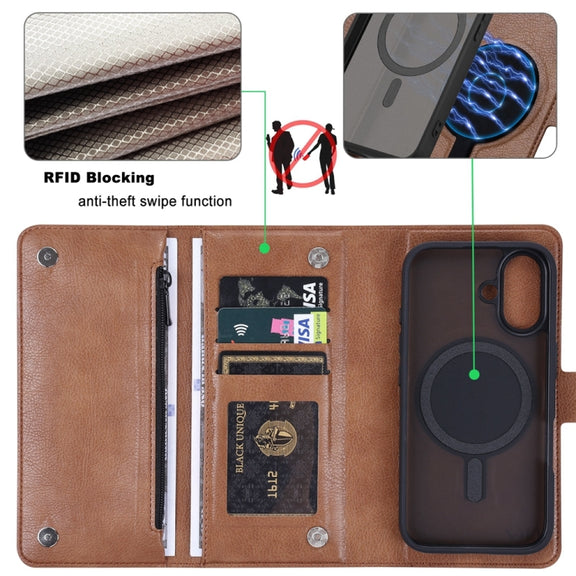 For iPhone 16 ViLi GVS Series MagSafe Magnetic RFID Leather Phone Case(Brown)