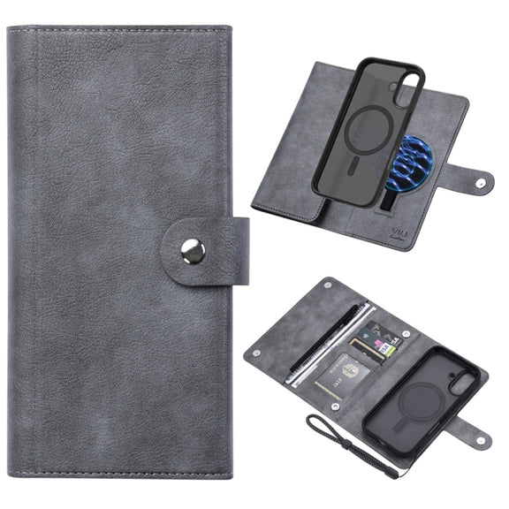 For iPhone 16 Plus ViLi GVS Series MagSafe Magnetic RFID Leather Phone Case(Grey)