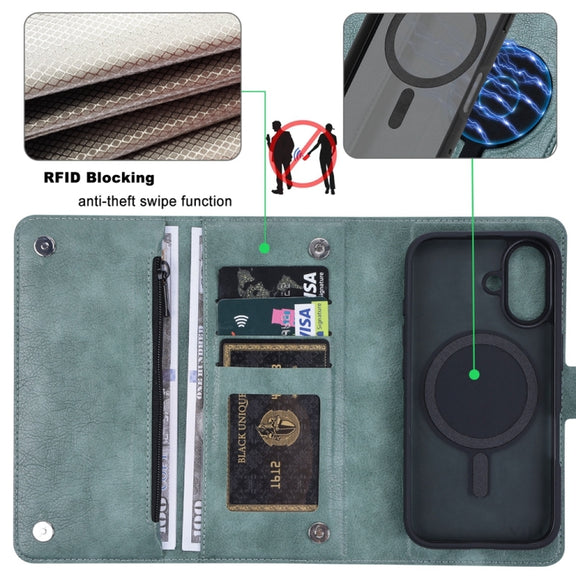 For iPhone 16 Plus ViLi GVS Series MagSafe Magnetic RFID Leather Phone Case(Green)