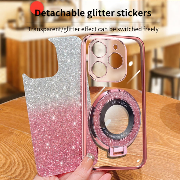 For Tecno Spark Go 2024 Plated Gradient Glitter Round Holder TPU Phone Case(Pink)