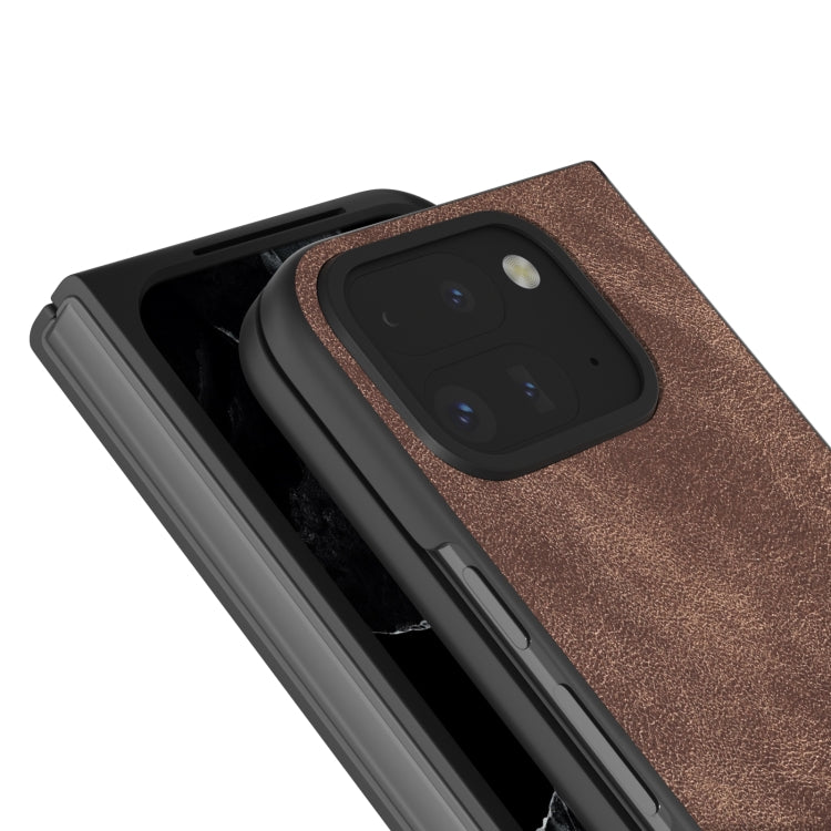 For Google Pixel 9 Pro Fold Black Frame PU Leather Full Coverage Phone Case(Coffee) - Google Cases by PMC TechLife | Online Shopping South Africa | PMC TechLife | Buy Now Pay Later Mobicred