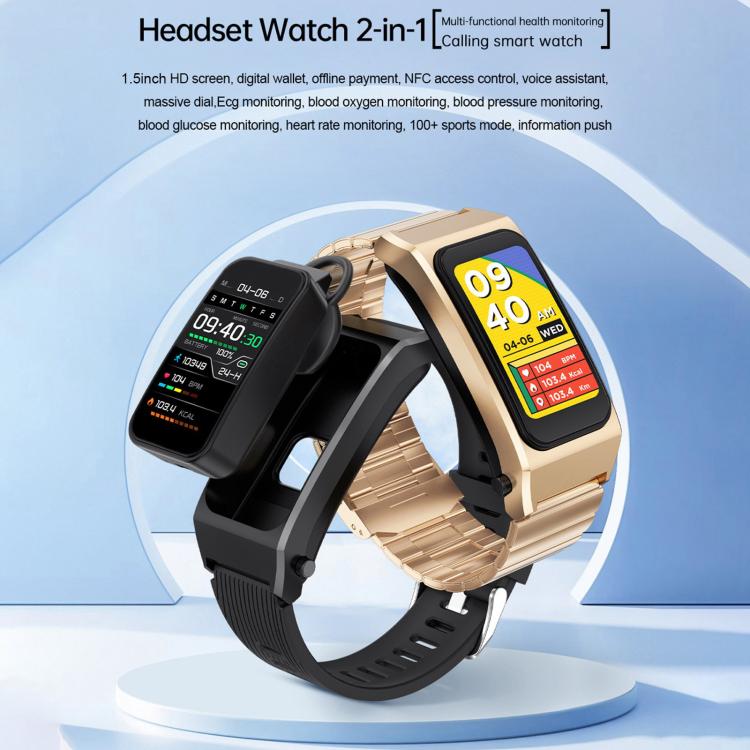 B7 Pro 1.5 inch 2 in 1 Bluetooth Earphone Silicone Strap Smart Watch, Support Heart Rate / Sleep Monitoring(Black)