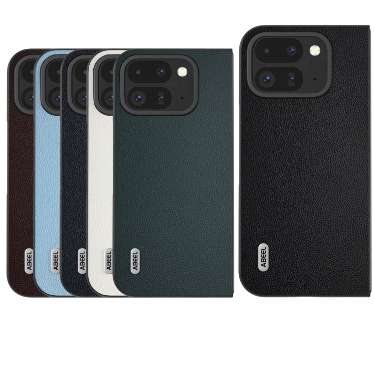 For Google Pixel 9 Pro Fold ABEEL Genuine Leather Elegant Black Edge Phone Case(White)