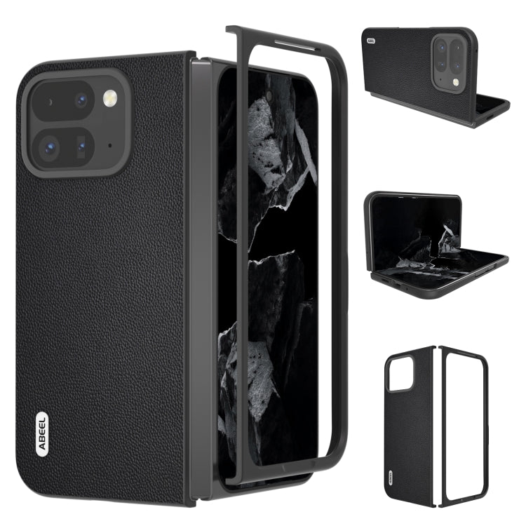 For Google Pixel 9 Pro Fold ABEEL Genuine Leather Elegant Black Edge Phone Case(Black) - Google Cases by PMC TechLife | Online Shopping South Africa | PMC TechLife | Buy Now Pay Later Mobicred