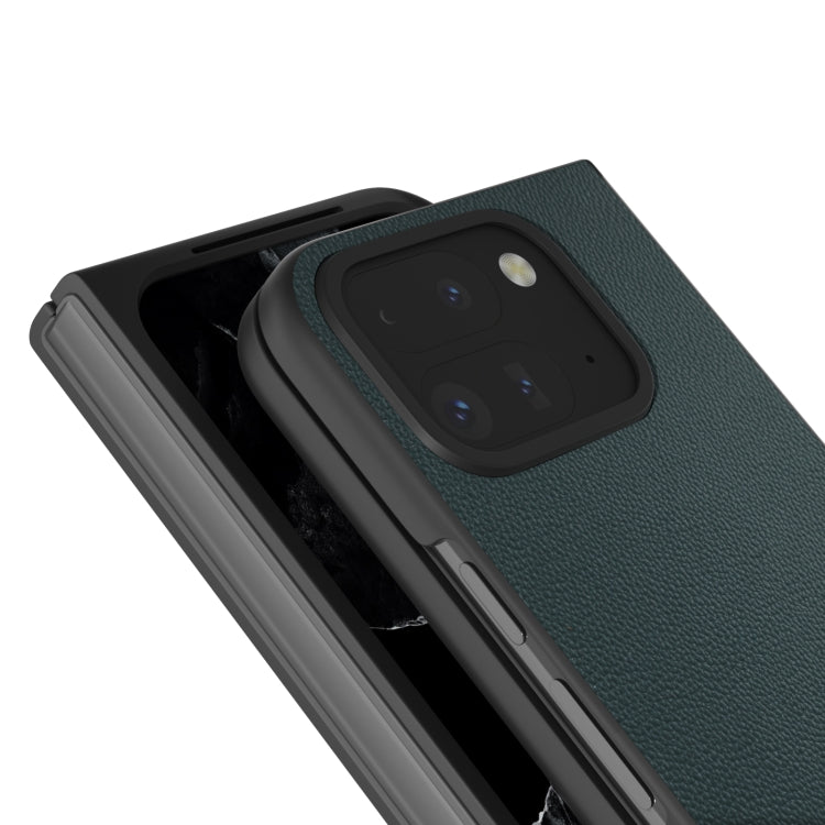 For Google Pixel 9 Pro Fold ABEEL Genuine Leather Elegant Black Edge Phone Case(Green) - free shipping - PMC TechLife - Order now!