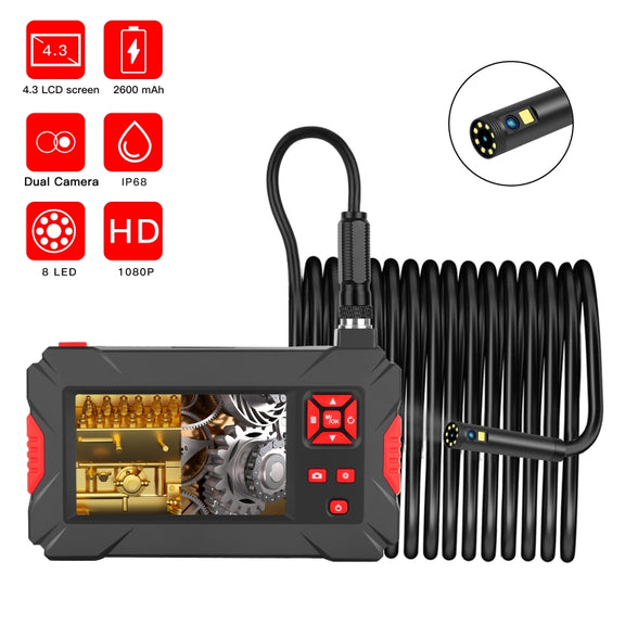 P30 8mm 1080P IP68 Water-resistant 4.3 inch Screen Dual Camera Digital Endoscope, Length:2m Hard Cable(Black)