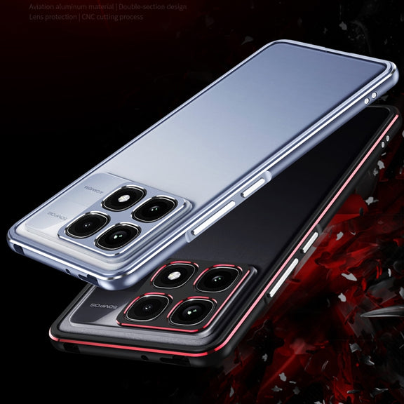For Xiaomi Redmi K70 Ultra Aurora Series Lens Protector + Metal Frame Phone Case(Black Red)