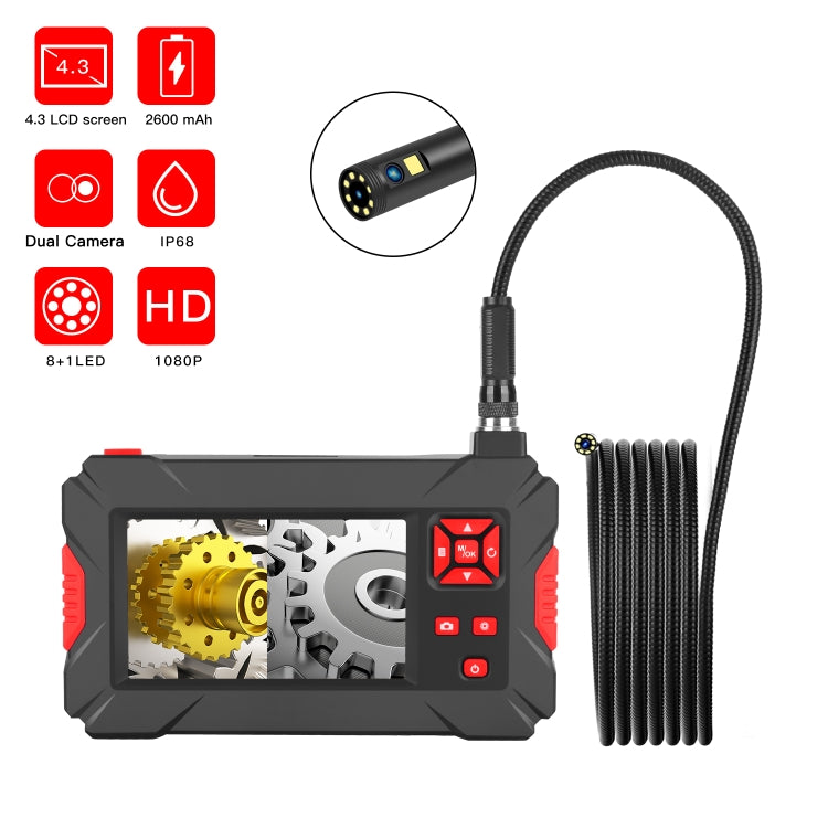 P30 8mm 1080P IP68 Water-resistant 4.3 inch Screen Dual Camera Digital Endoscope, Length:5m Snake Tube(Black)