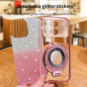 For Redmi K70 / K70 Pro Plated Gradient Glitter Round Holder TPU Phone Case(Pink)