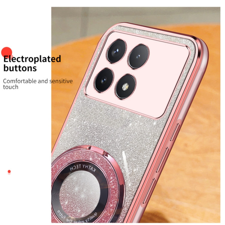 For Redmi K70 / K70 Pro Plated Gradient Glitter Round Holder TPU Phone Case(Pink)